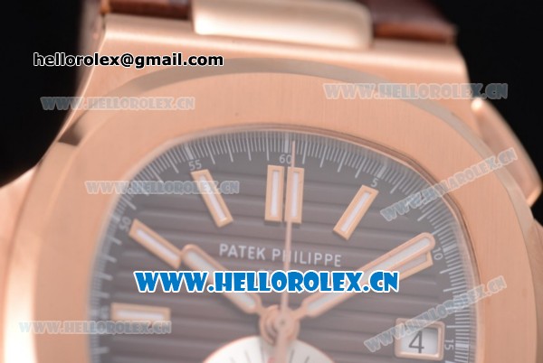Patek Philippe Nautilus Clone PP 315 Automatic Rose Gold Case with Brown Dial Stick/Arabic Numeral Markers and Brown Leather Strap (BP) - Click Image to Close